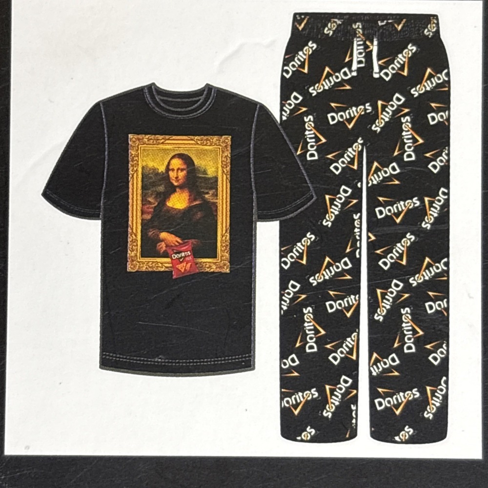New Doritos Mens 2-Piece Black Mona Lisa Sleepwear Pajama Sleep Set Size Small